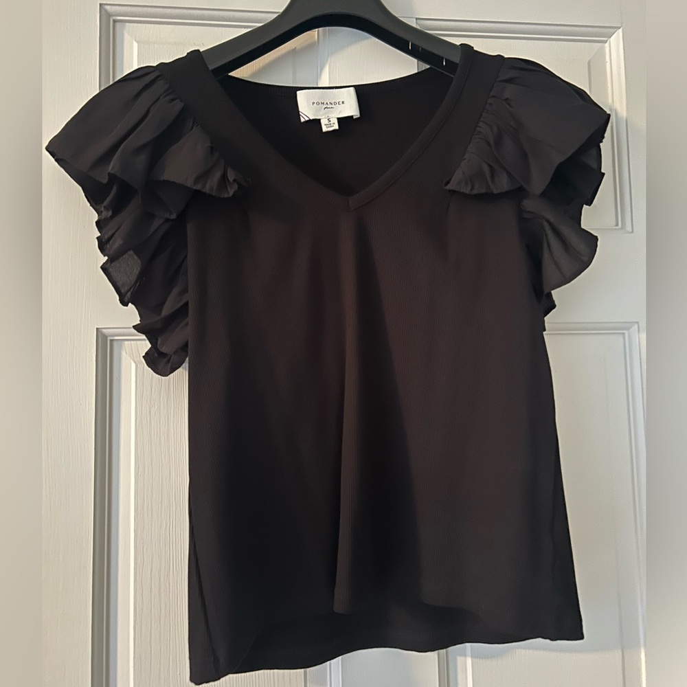 Pomander Place Black Ruffle Sleeve Top
